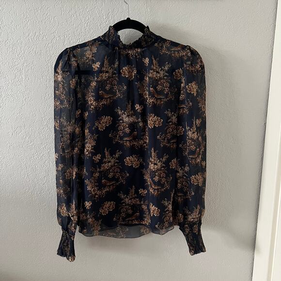 NWOT CAMI NYC The Willa Toile Print Silk High Neck Blouse - Picture 3 of 11